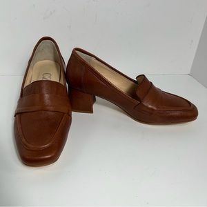 CZ London Genuine Leather Brown Loafers Slip On Block Heel Sz 39 EU 8.5 US